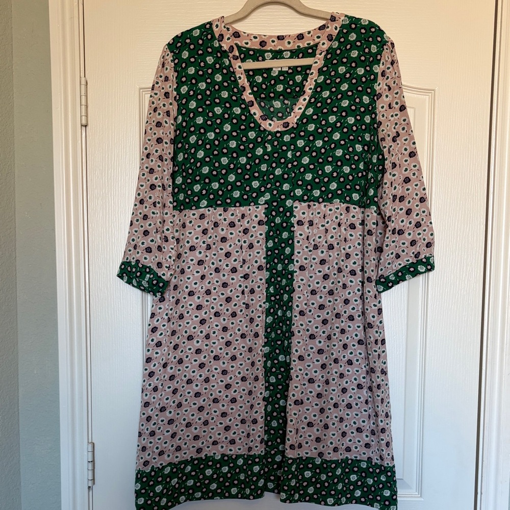 Boden Green and Pink 3/4 Sleeve Dress floral sz 16 16L